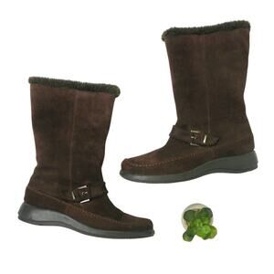AEROSOLES Squish Squash Brown Suede Faux Fur Lined Boots